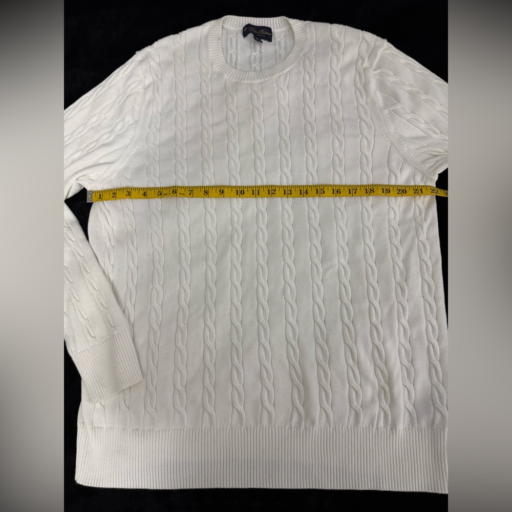 Brooks Brothers White Cable-Knit Crewneck Sweater - Picture 7 of 8